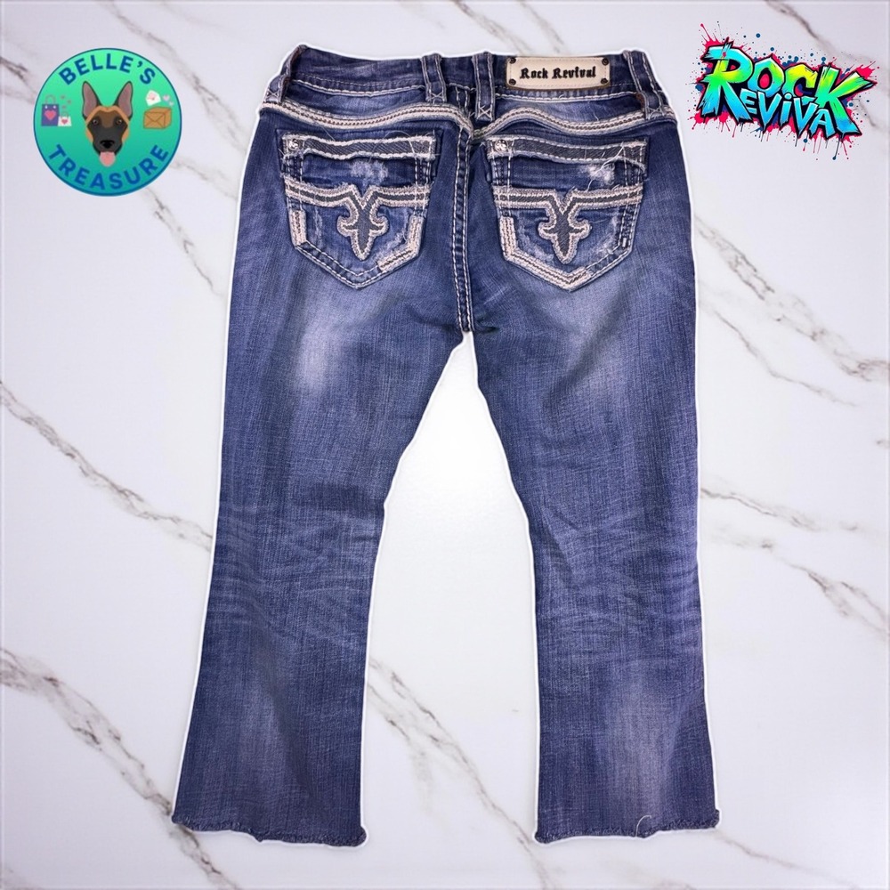 Rock Revival Jeans‎ Women's 28 Natalie Embellished Distressed Capri Cut Off Raw